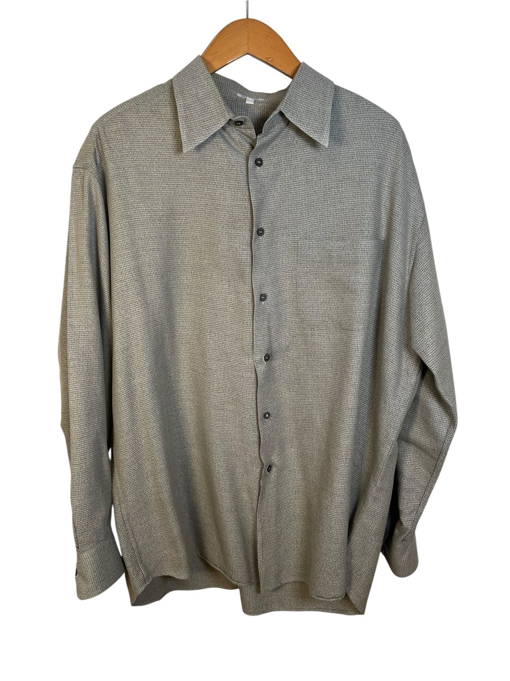 Salvatore Ferragamo Men’s XL Micro Houndstooth Dress Shirt Gray Taupe Italy